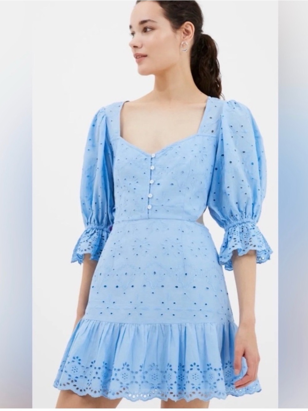 French Connection Placid Blue Cilla Eyelet Cut Out Mini Dress